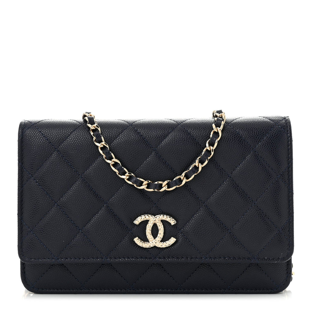 Caviar Quilted Hammered CC Wallet on Chain WOC Navy Blue