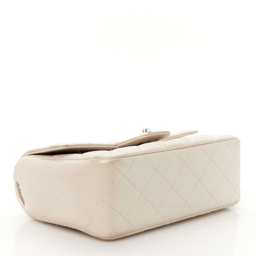 Iridescent Lambskin Quilted Mini Rectangular Flap Ivory