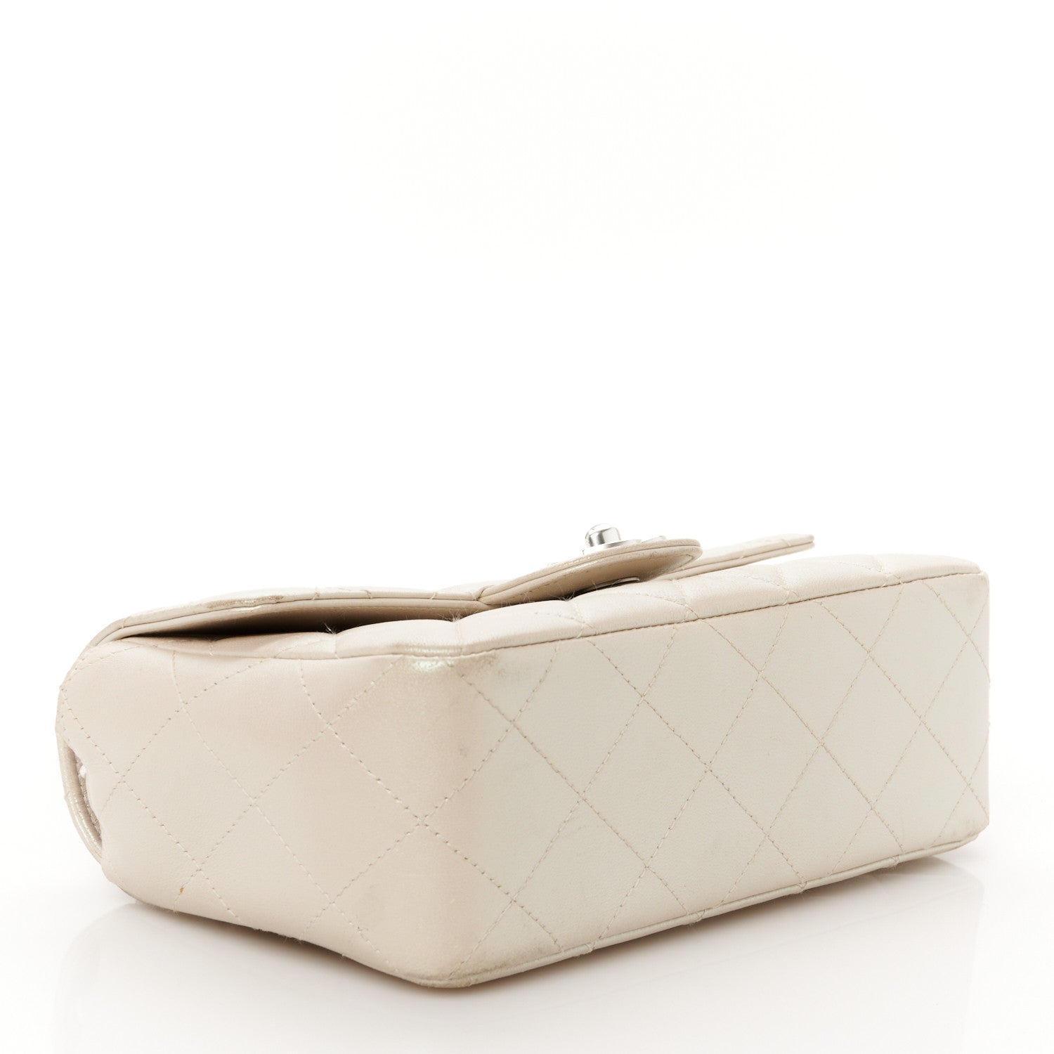Iridescent Lambskin Quilted Mini Rectangular Flap Ivory