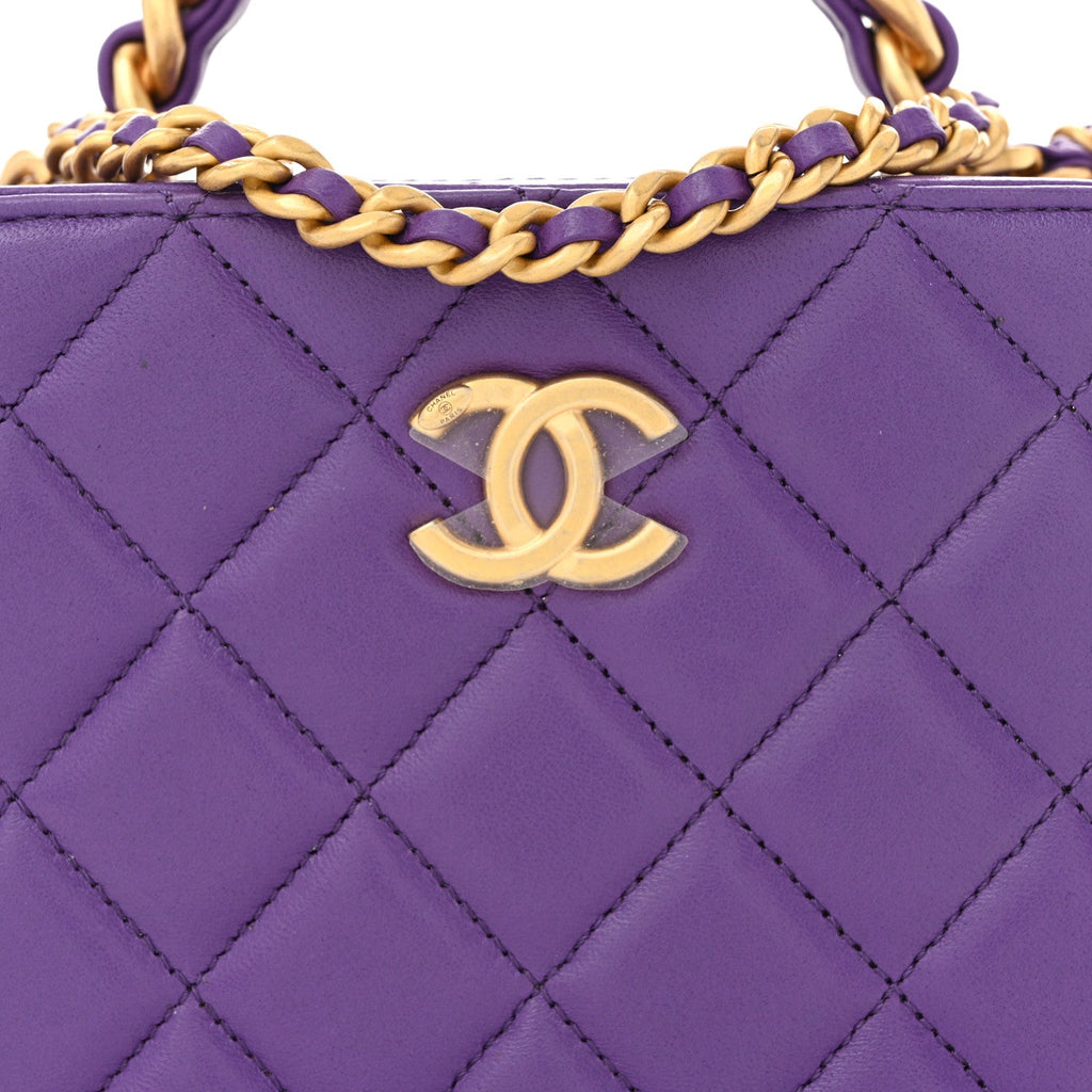 Lambskin Quilted Top Handle Small Vanity Case Purple