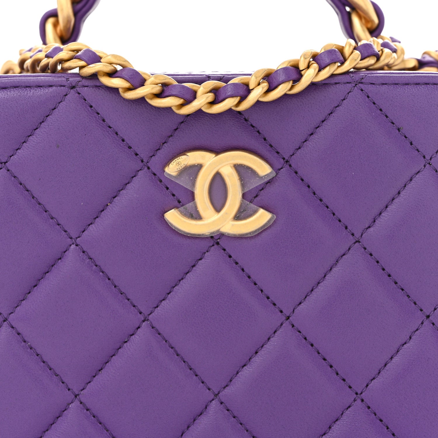Lambskin Quilted Top Handle Small Vanity Case Purple