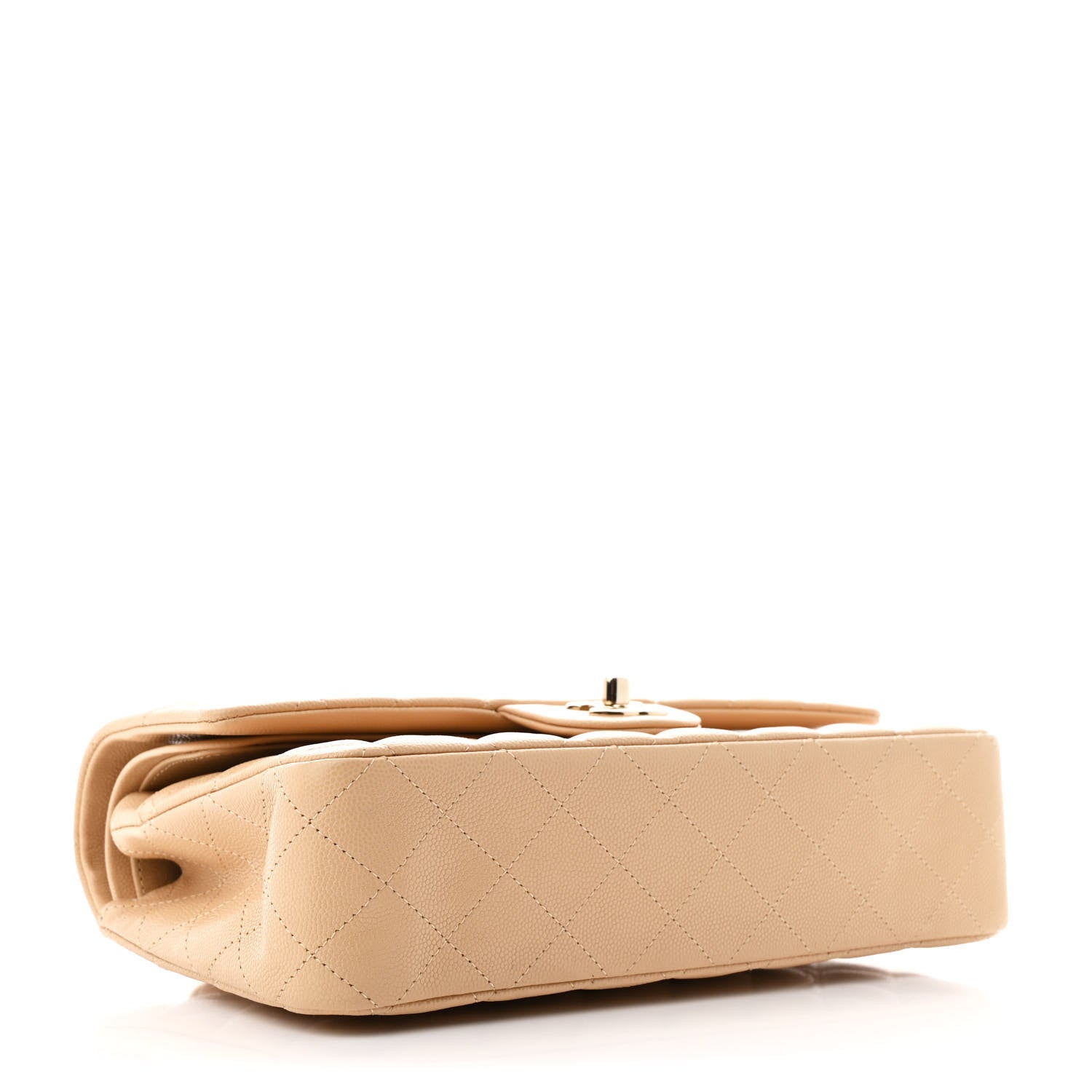 Caviar Quilted Medium Double Flap Beige
