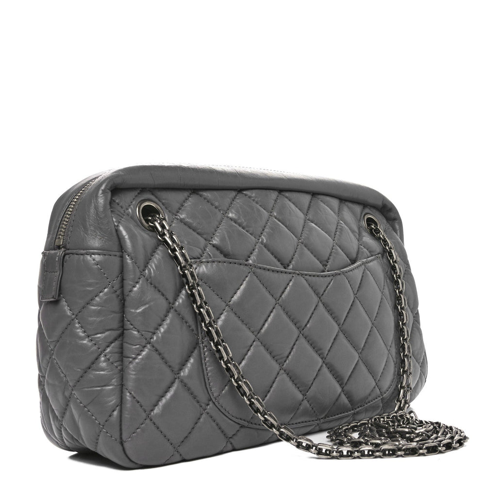 Aged Calfskin Quilted Medium Reissue Camera Case Grey