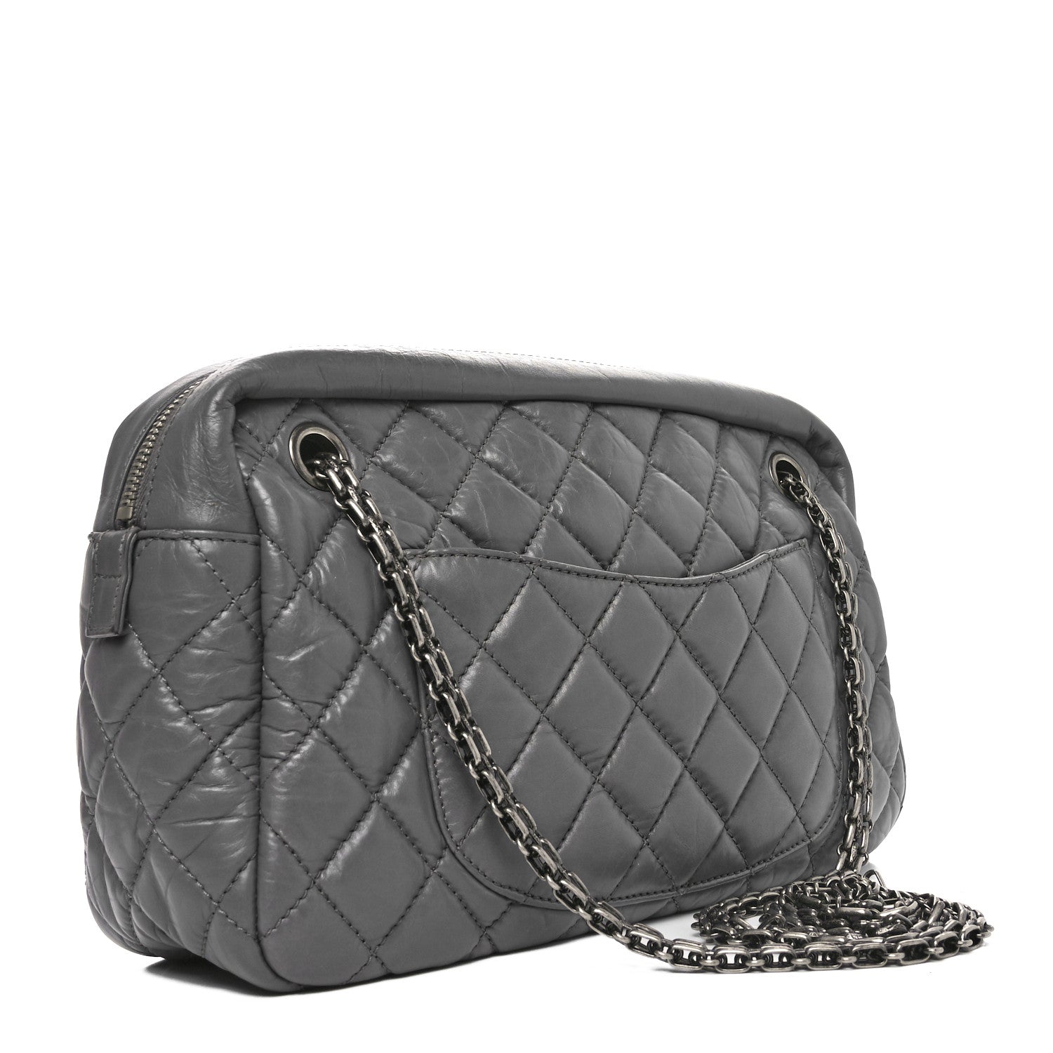 Aged Calfskin Quilted Medium Reissue Camera Case Grey
