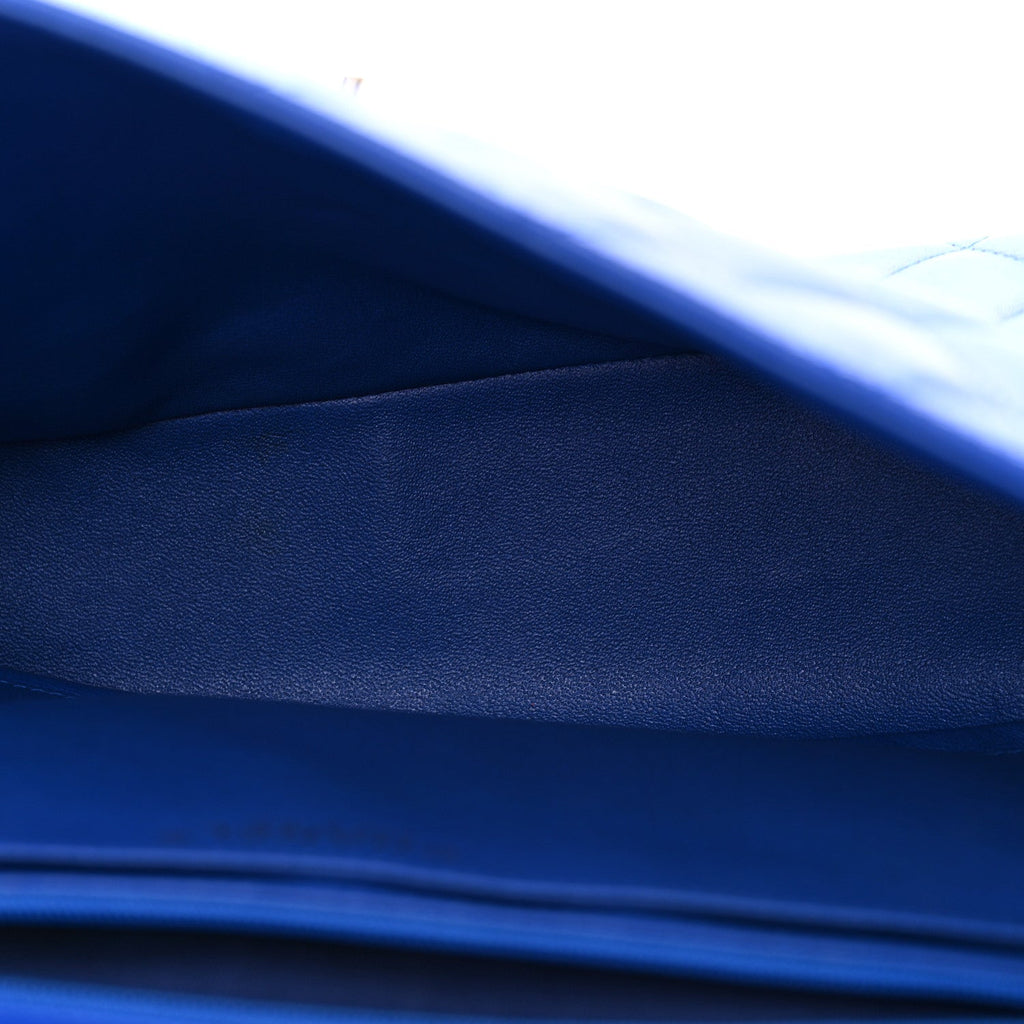 Lambskin Quilted Jumbo Single Flap Blue
