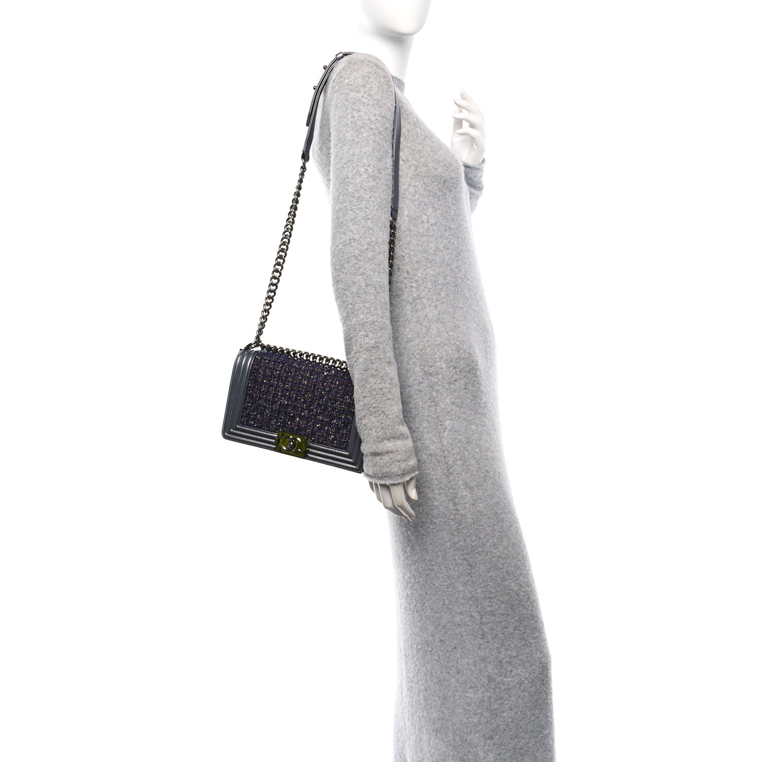 Tweed Metallic Lambskin Medium Boy Flap Silver