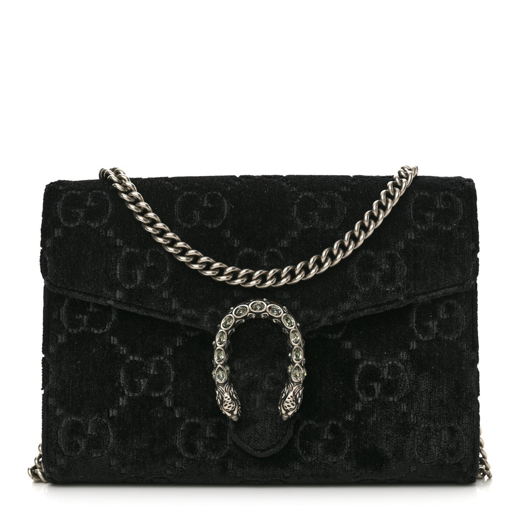 Velvet GG Monogram Mini Dionysus Chain Wallet Black