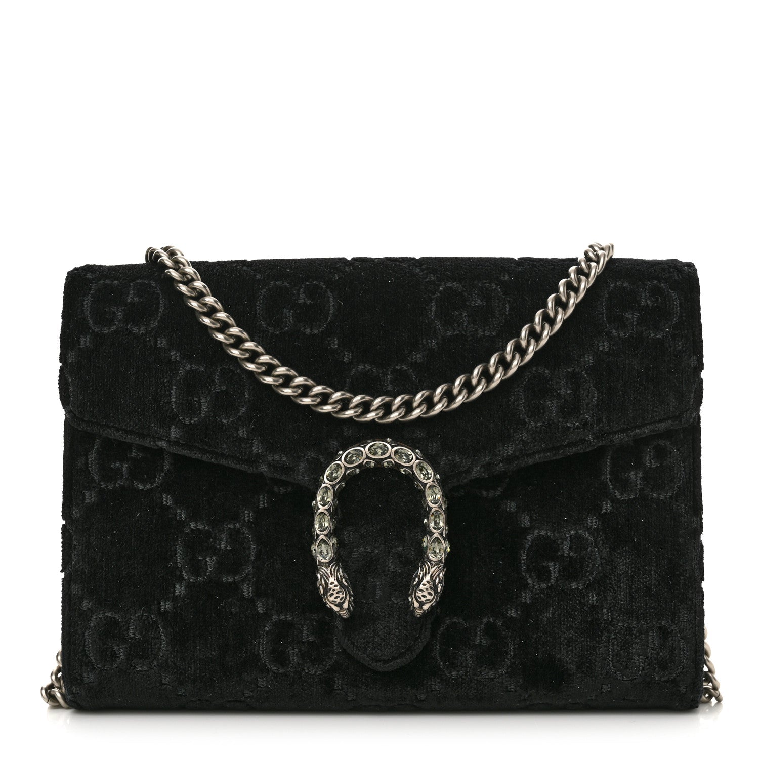 Velvet GG Monogram Mini Dionysus Chain Wallet Black