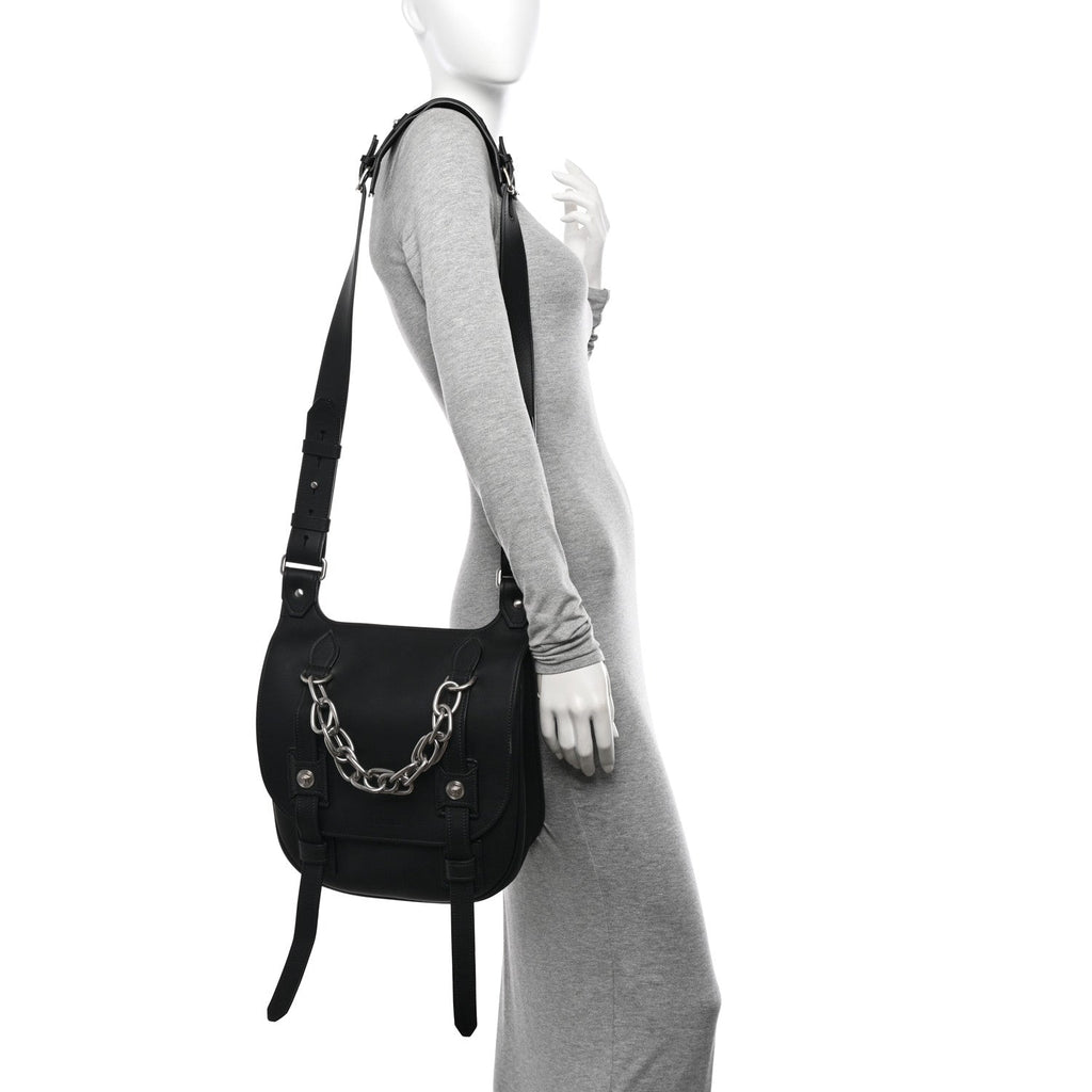 Calfskin Small Biker Chain Satchel Black