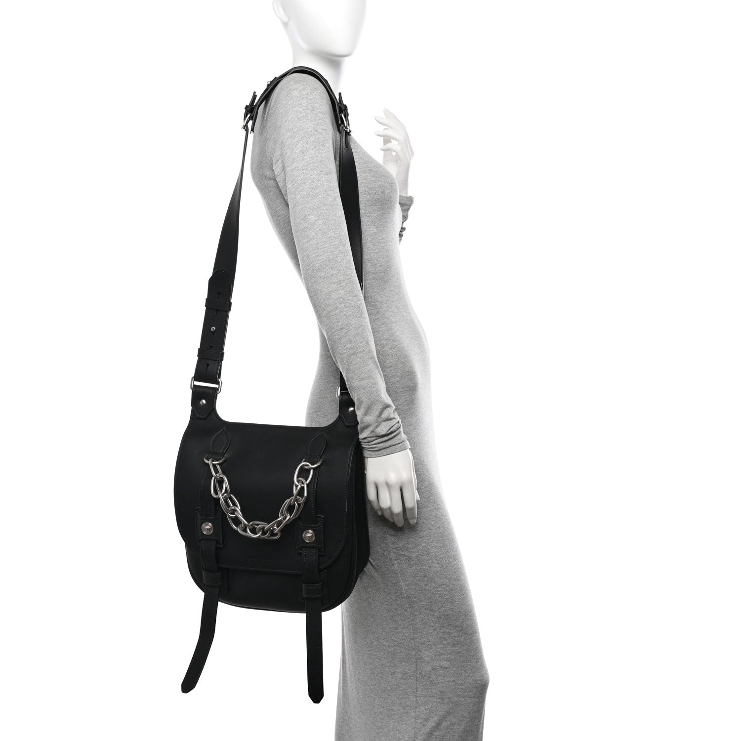 Calfskin Small Biker Chain Satchel Black