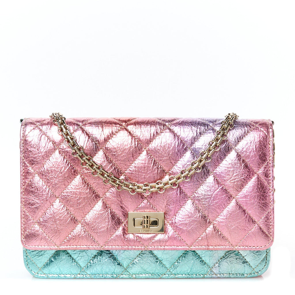 Metallic Goatskin Quilted 2.55 Reissue Wallet on Chain WOC Multicolor