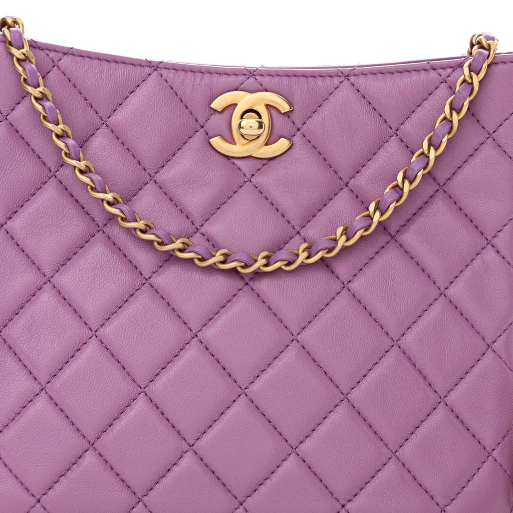Lambskin Quilted Small Pearl Crush Hobo Purple