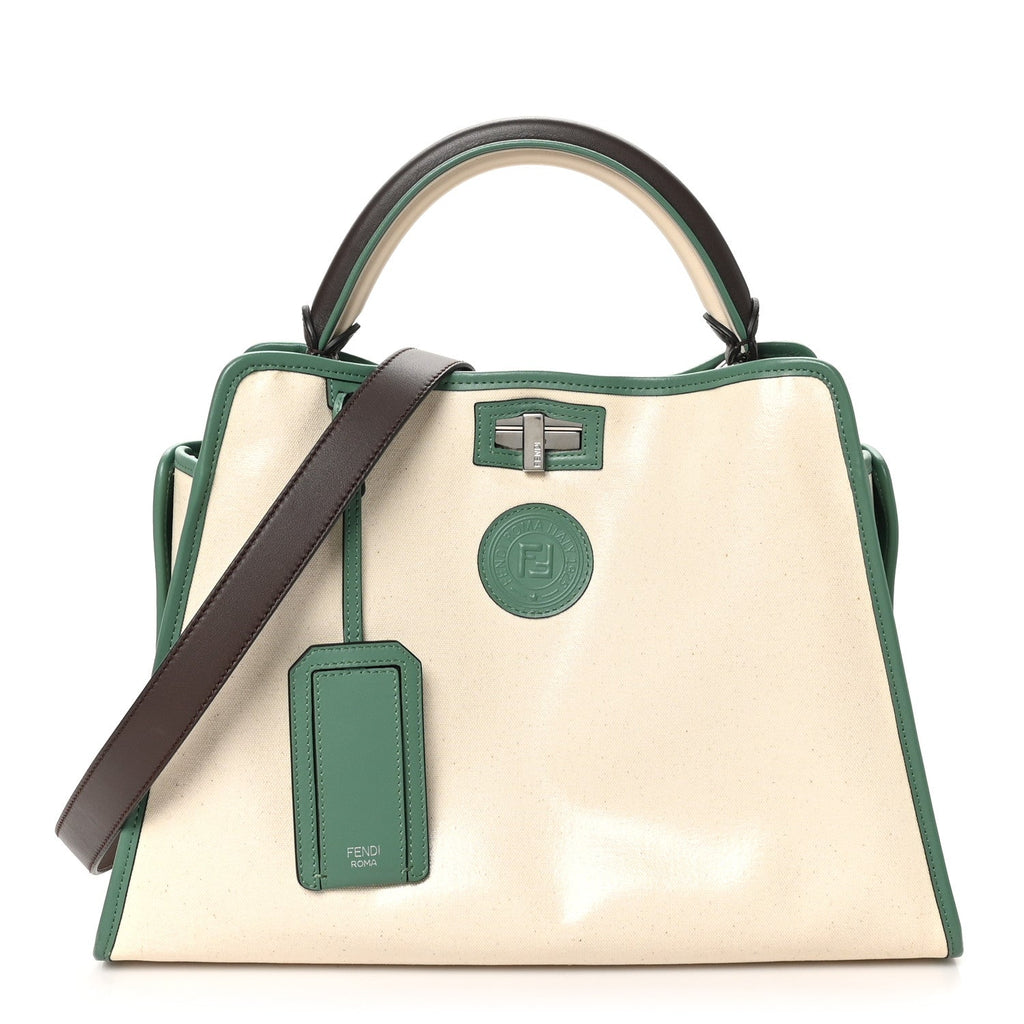 Vitello Seta Century Nappa Canvas Medium Peekaboo Iconic Defender Satchel Moresco Verde Islanda