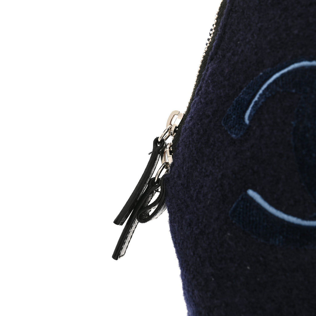 Wool Calfskin Embroidered Paris Hamburg Large Shopping Bag Blue