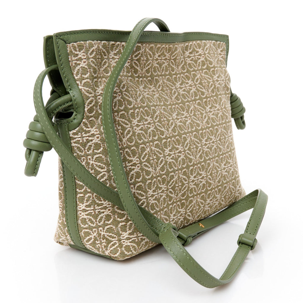 Jacquard Anagram Calfskin Mini Flamenco Knot Clutch Vintage Khaki