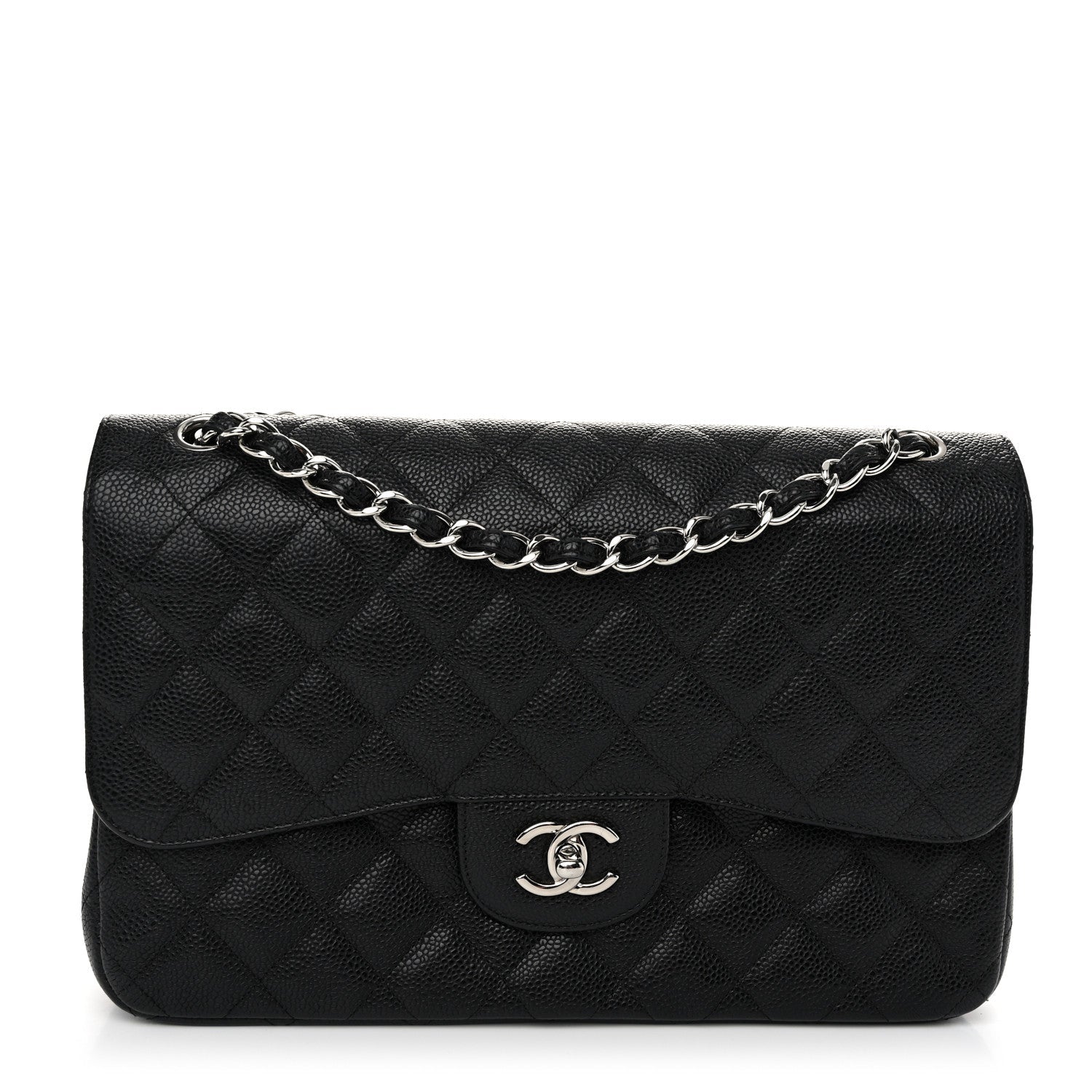 Caviar Quilted Jumbo Double Flap Black