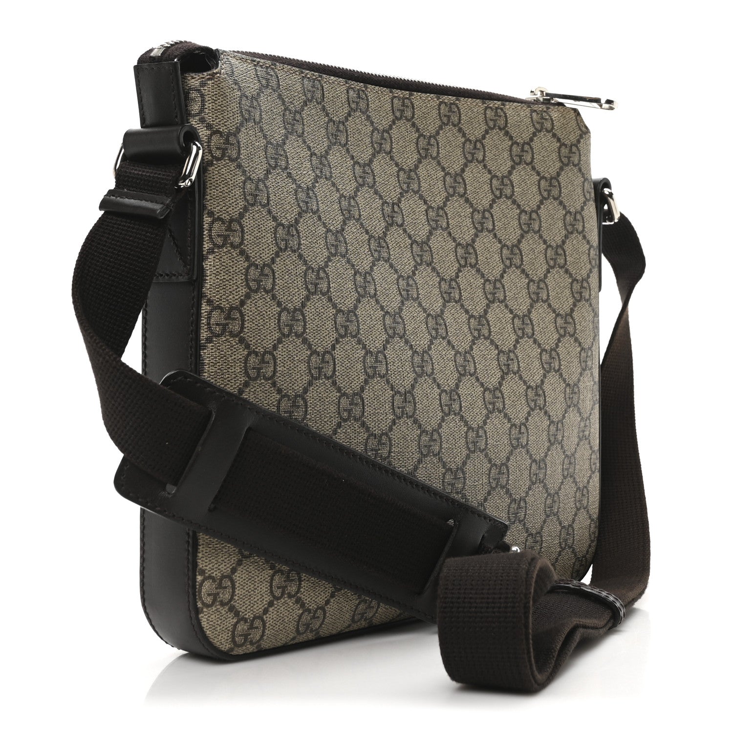 GG Supreme Monogram Selleria Calfskin Small Flat Side Zip Messenger Bag Beige Ebony Cocoa Dark Chocolate