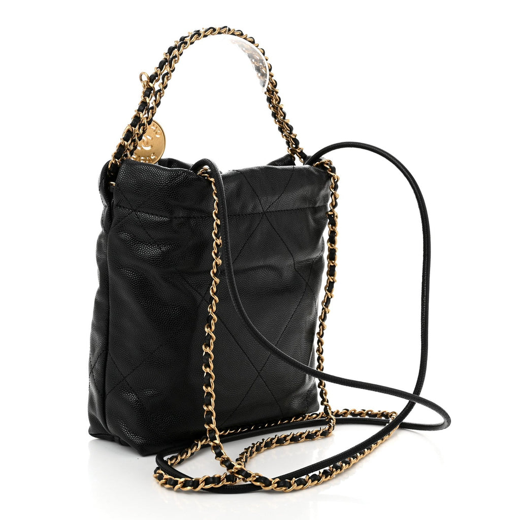 Shiny Caviar Quilted Monochrome Mini Chanel 22 Black