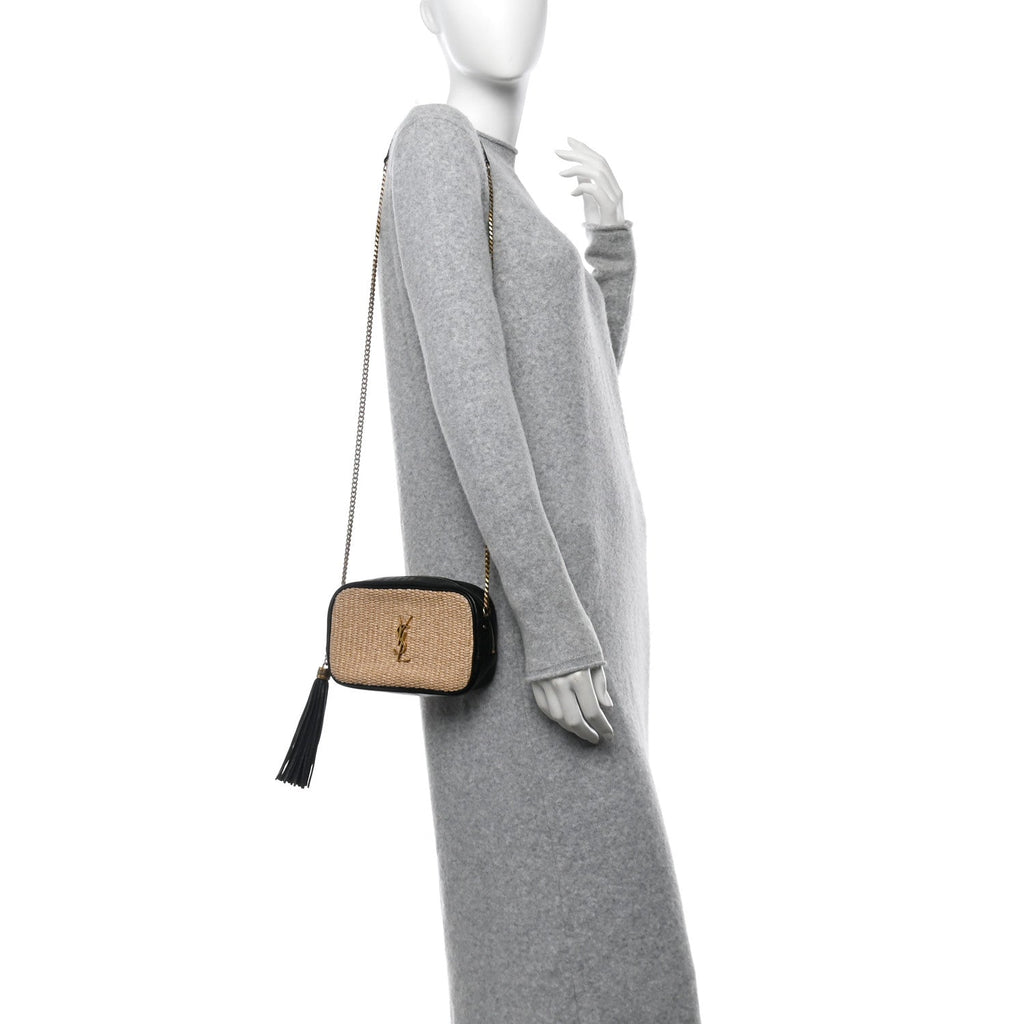 Raffia Canvas Monogram Mini Lou Camera Bag Beige Black