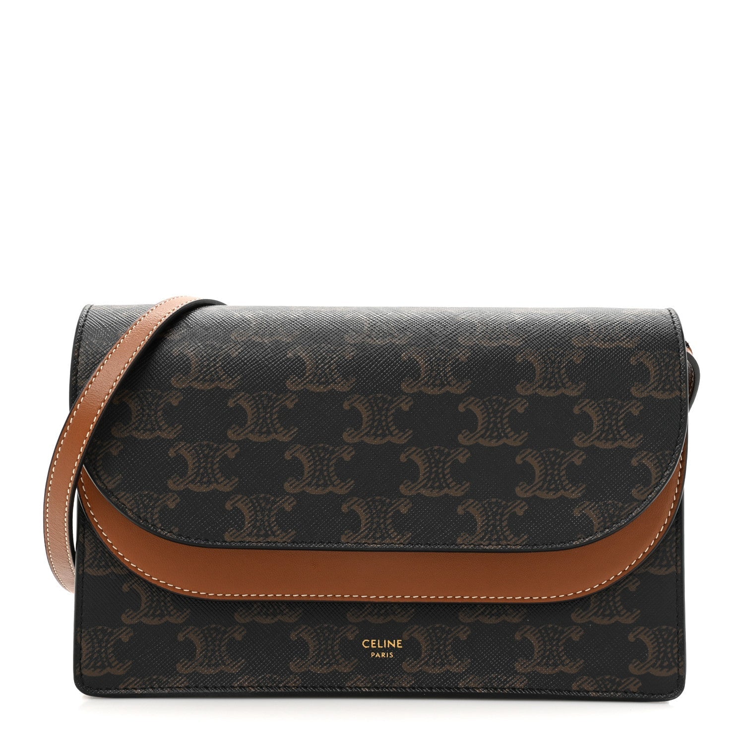 Triomphe Canvas Lambskin Wallet On Strap Tan