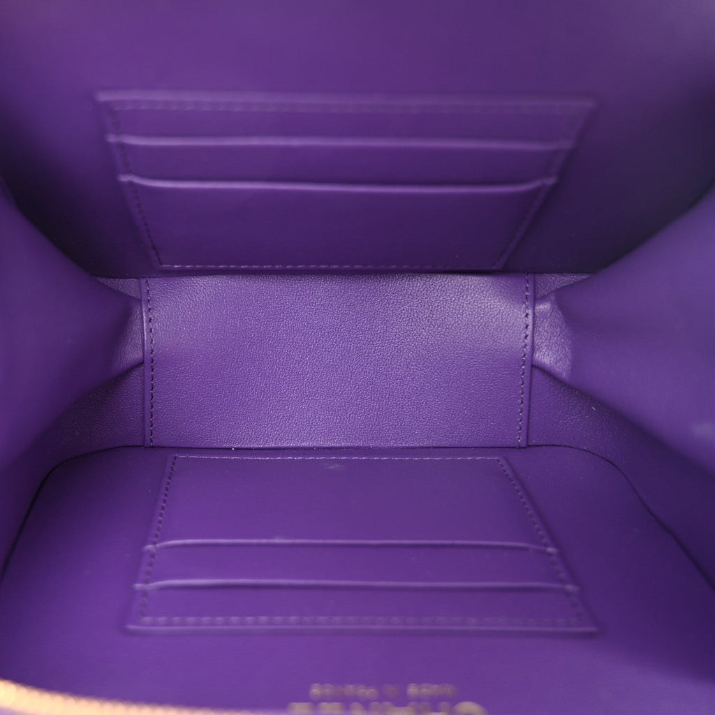 Lambskin Quilted Top Handle Small Vanity Case Purple
