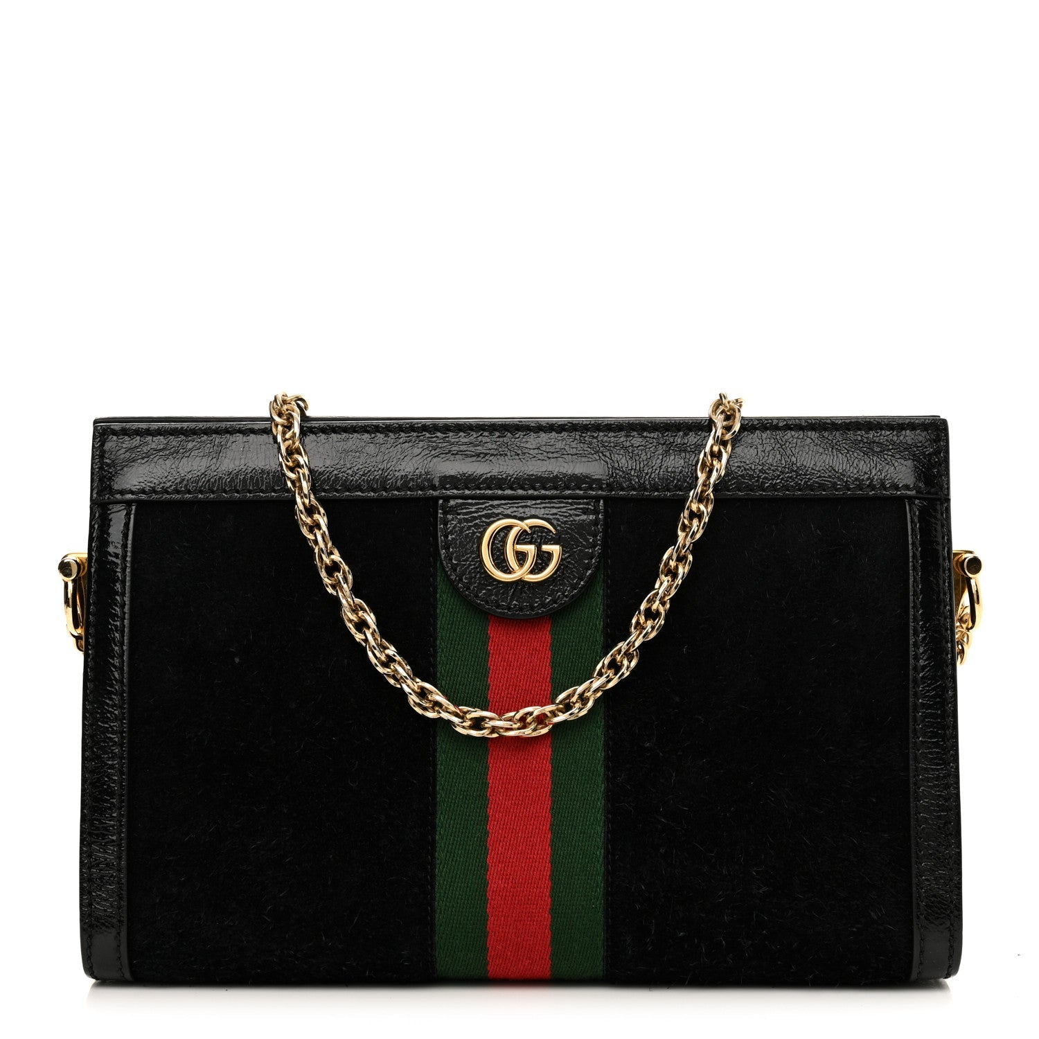 Suede Patent GG Web Small Ophidia Chain Shoulder Bag Black