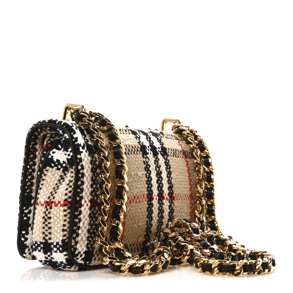 Calfskin Boucle Check Mini Lola Chain Bag Archive Beige