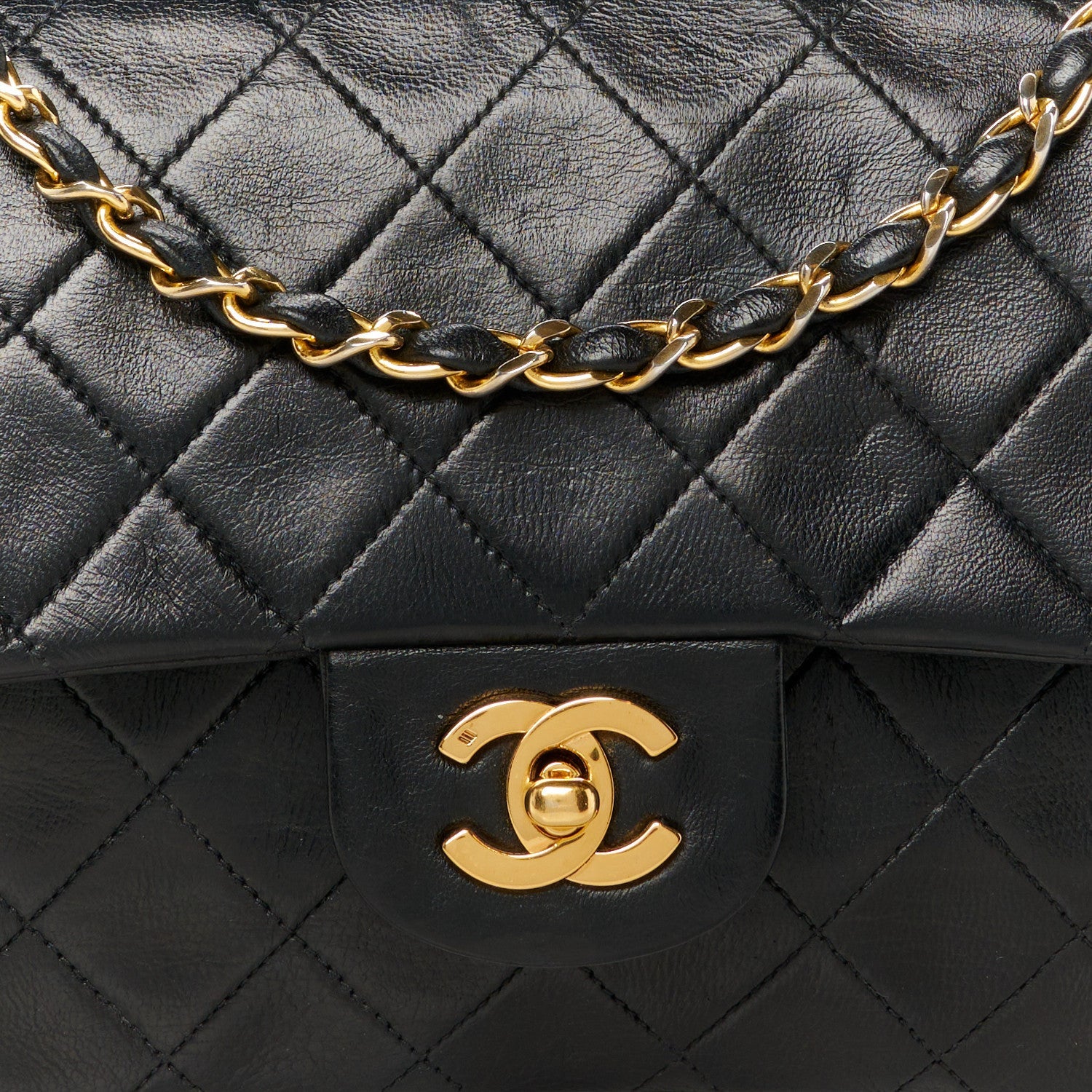 Lambskin Quilted Medium Double Flap Black