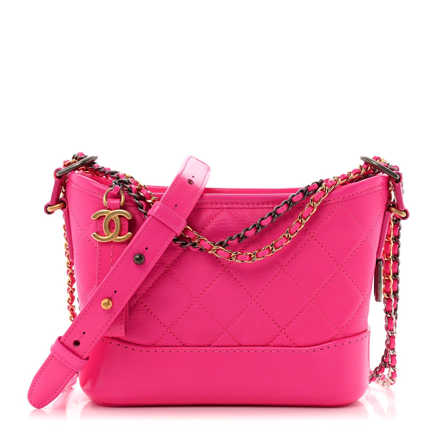 Goatskin Quilted Small Gabrielle Hobo Pink