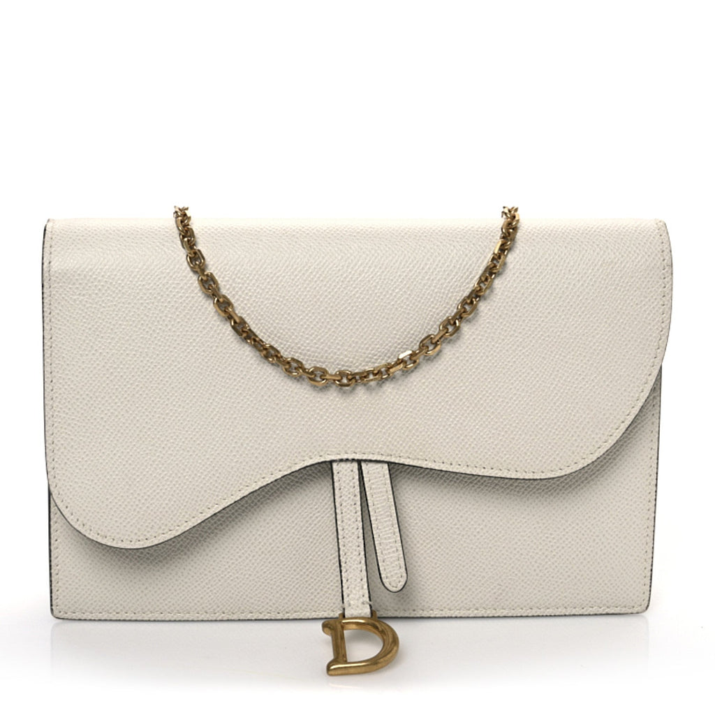 Grained Calfskin Saddle Chain Pouch Off White
