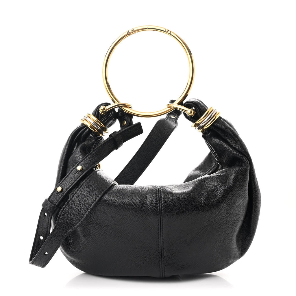 Grained Calfskin Small Bracelet Hobo Bag Black