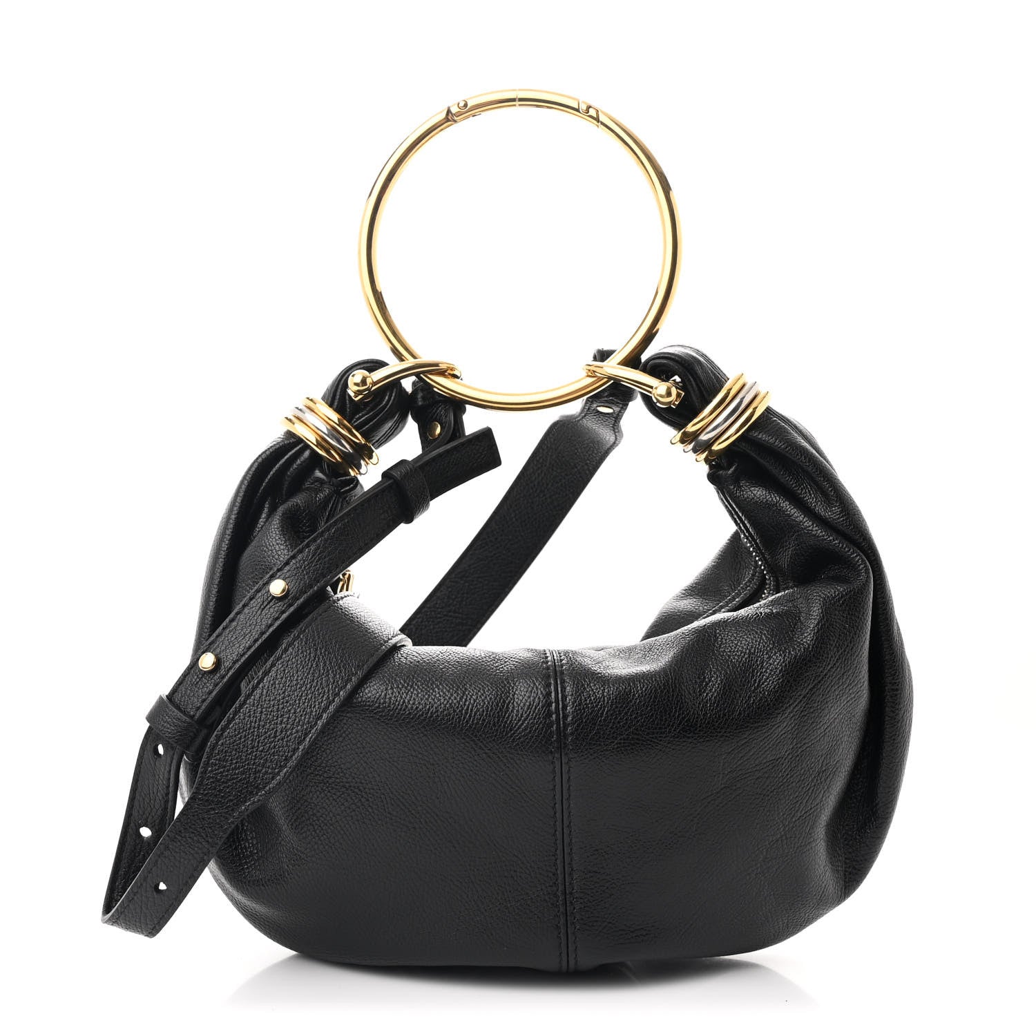 Grained Calfskin Small Bracelet Hobo Bag Black