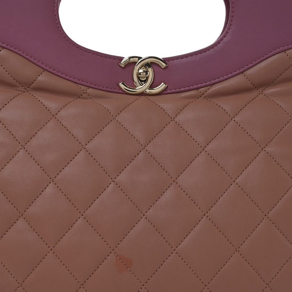 Lambskin Quilted Large 31 Shopping Bag Pink Beige