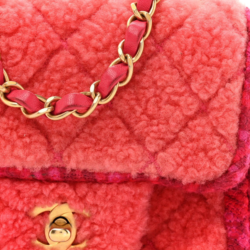 Shearling Tweed Quilted Mini Square Flap Bag Pink