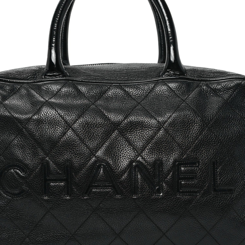 Calfskin Patent Quilted Bowler Black