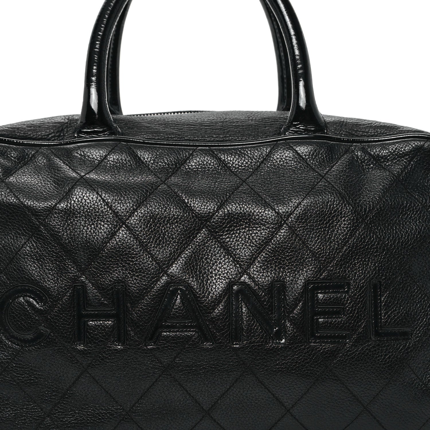 Calfskin Patent Quilted Bowler Black