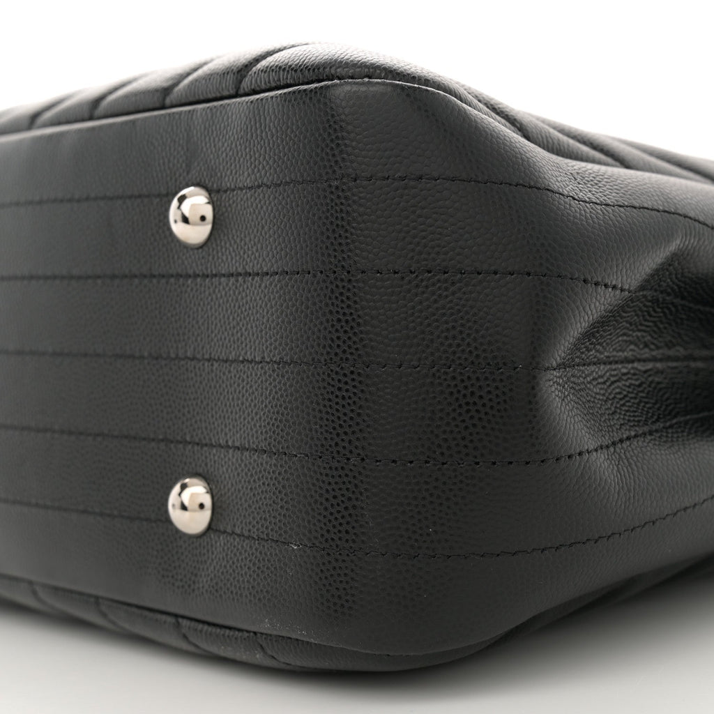 Caviar Chevron Quilted Large Shopping Tote Tote Black