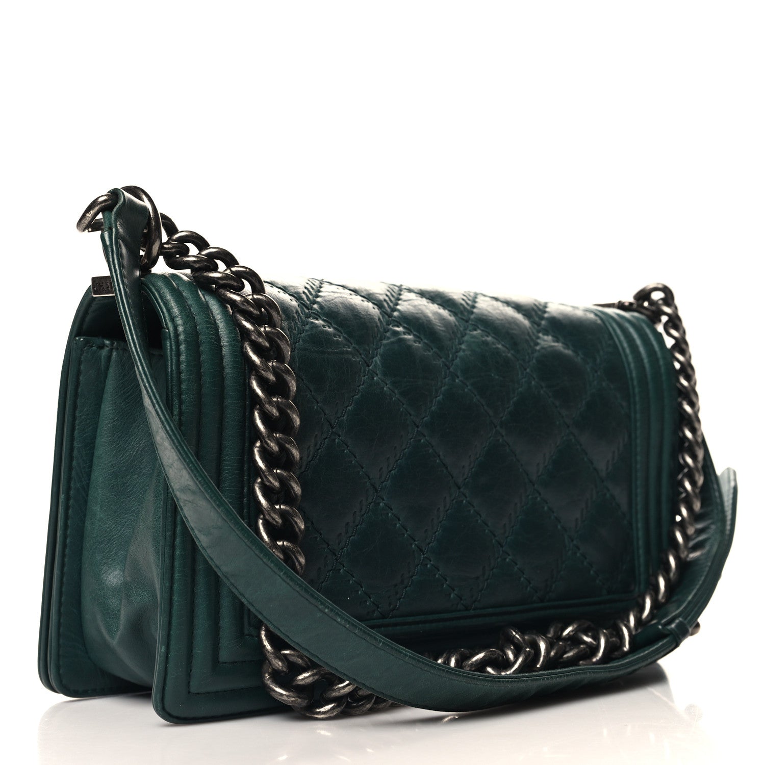 Calfskin Double Stitch Medium Boy Flap Green