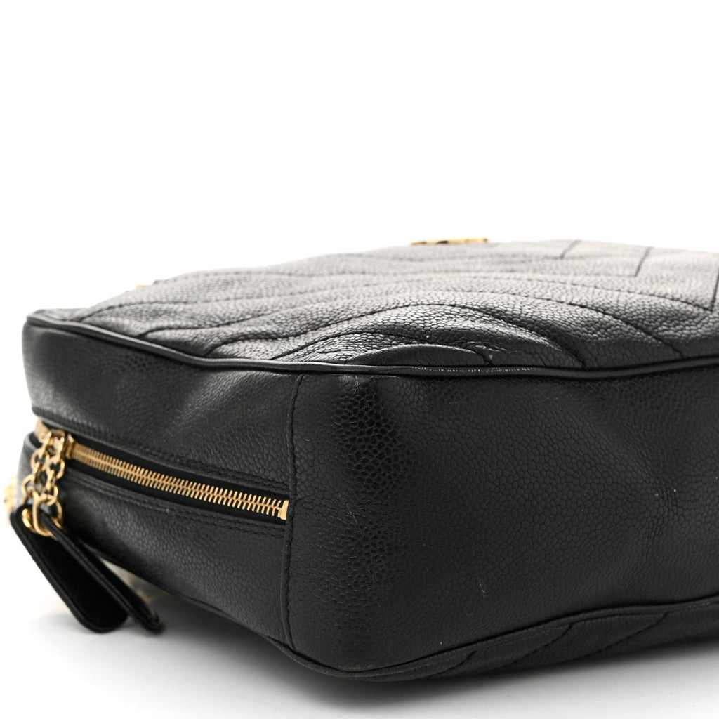 Caviar Chevron Quilted Camera Case Black