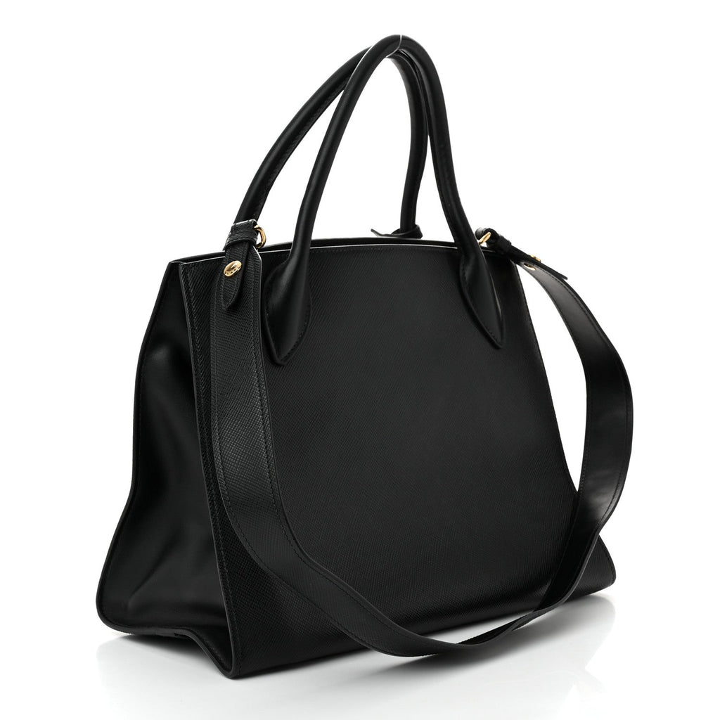 Saffiano Cuir Calfskin Medium Monochrome Top Handle Tote Black