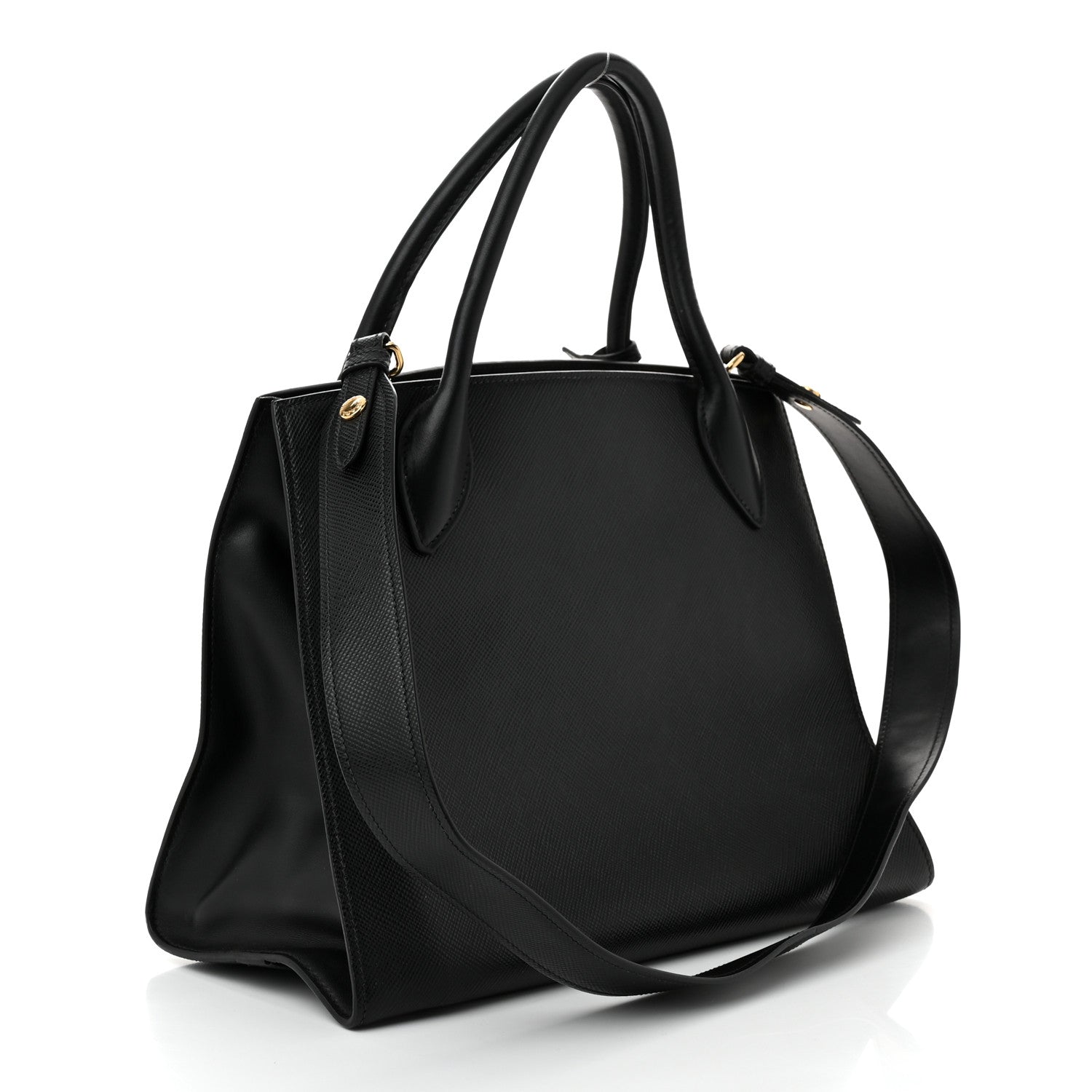 Saffiano Cuir Calfskin Medium Monochrome Top Handle Tote Black