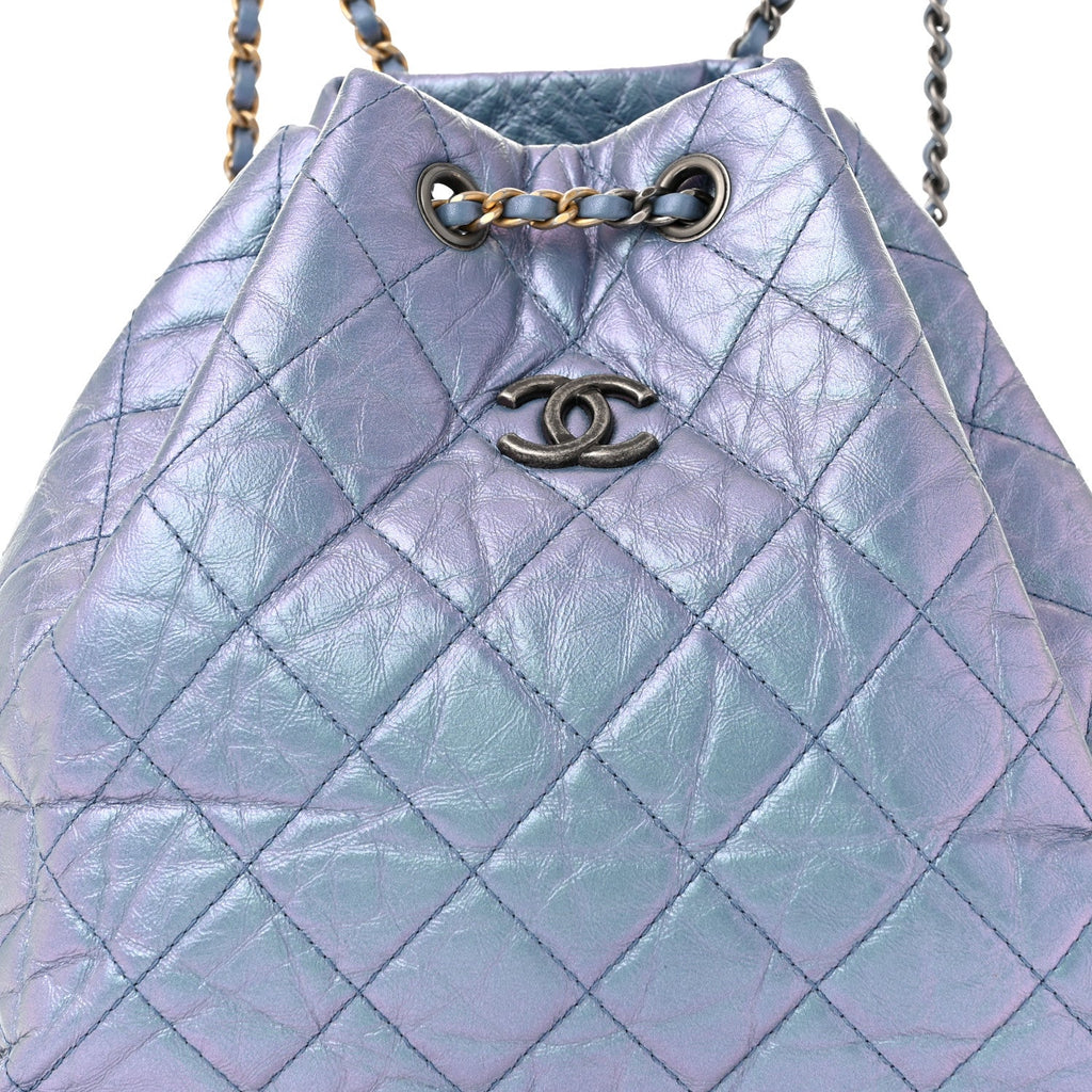 Iridescent Lambskin Calfskin Quilted Gabrielle Backpack Light Purple