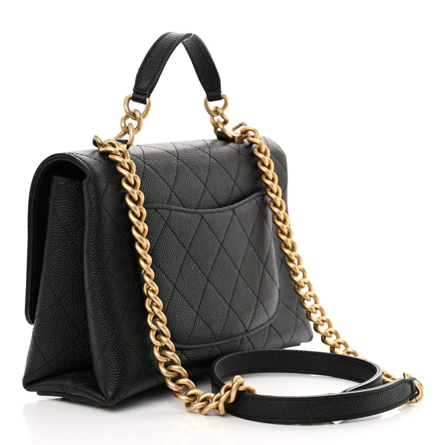 Grained Calfskin Small Stitched Flap Black