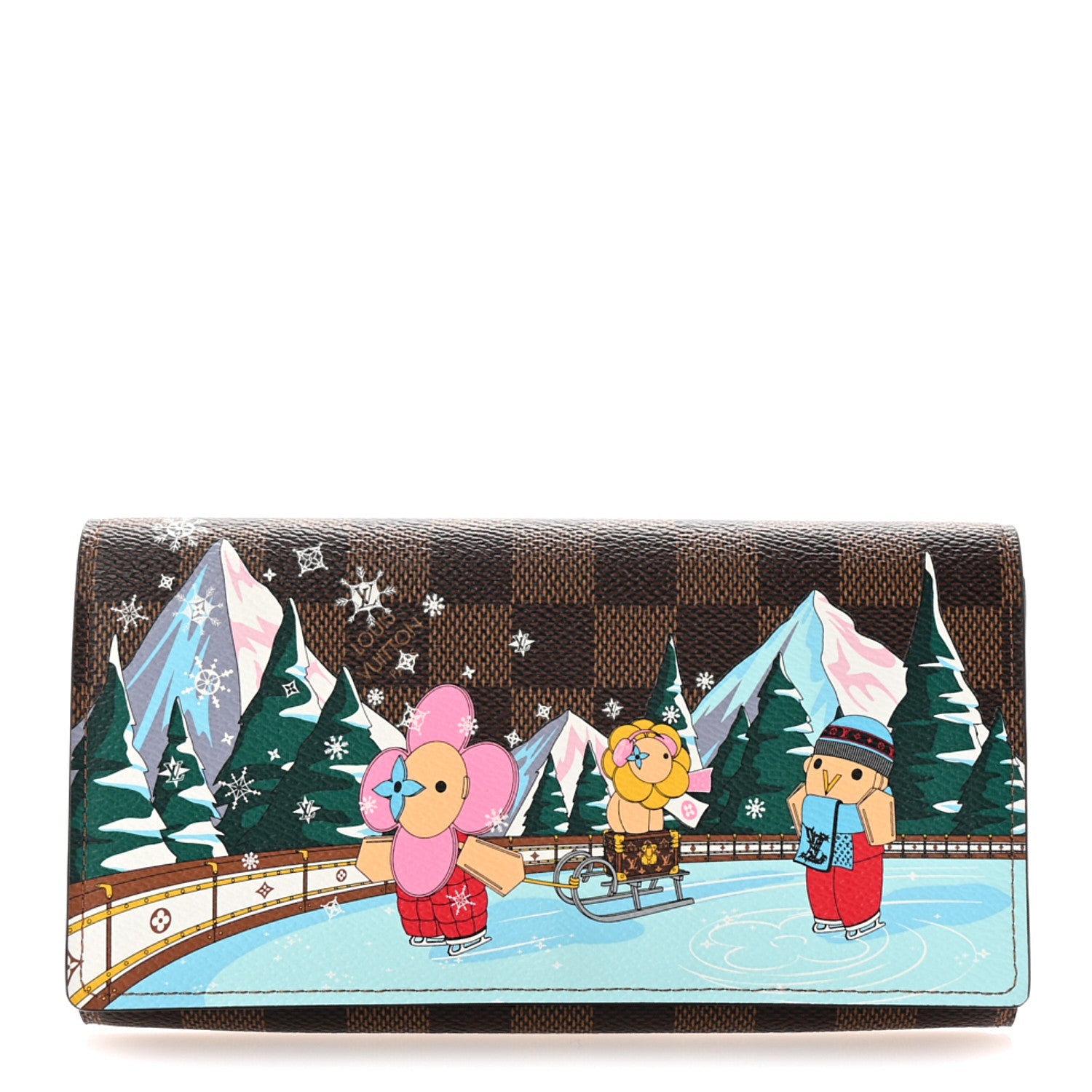 Damier Ebene 2023 Christmas Animation Ice Skating Sarah Wallet Pink