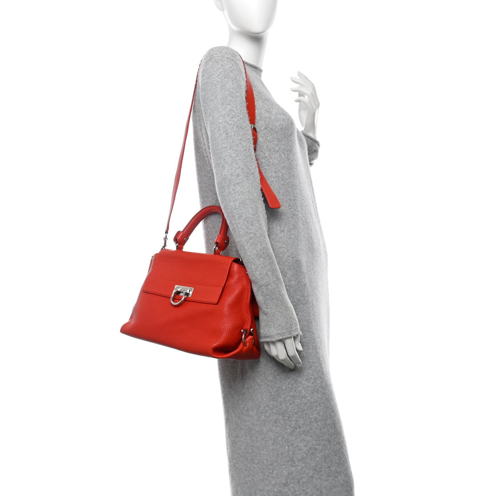 Grained Calfskin Sofia Satchel Red