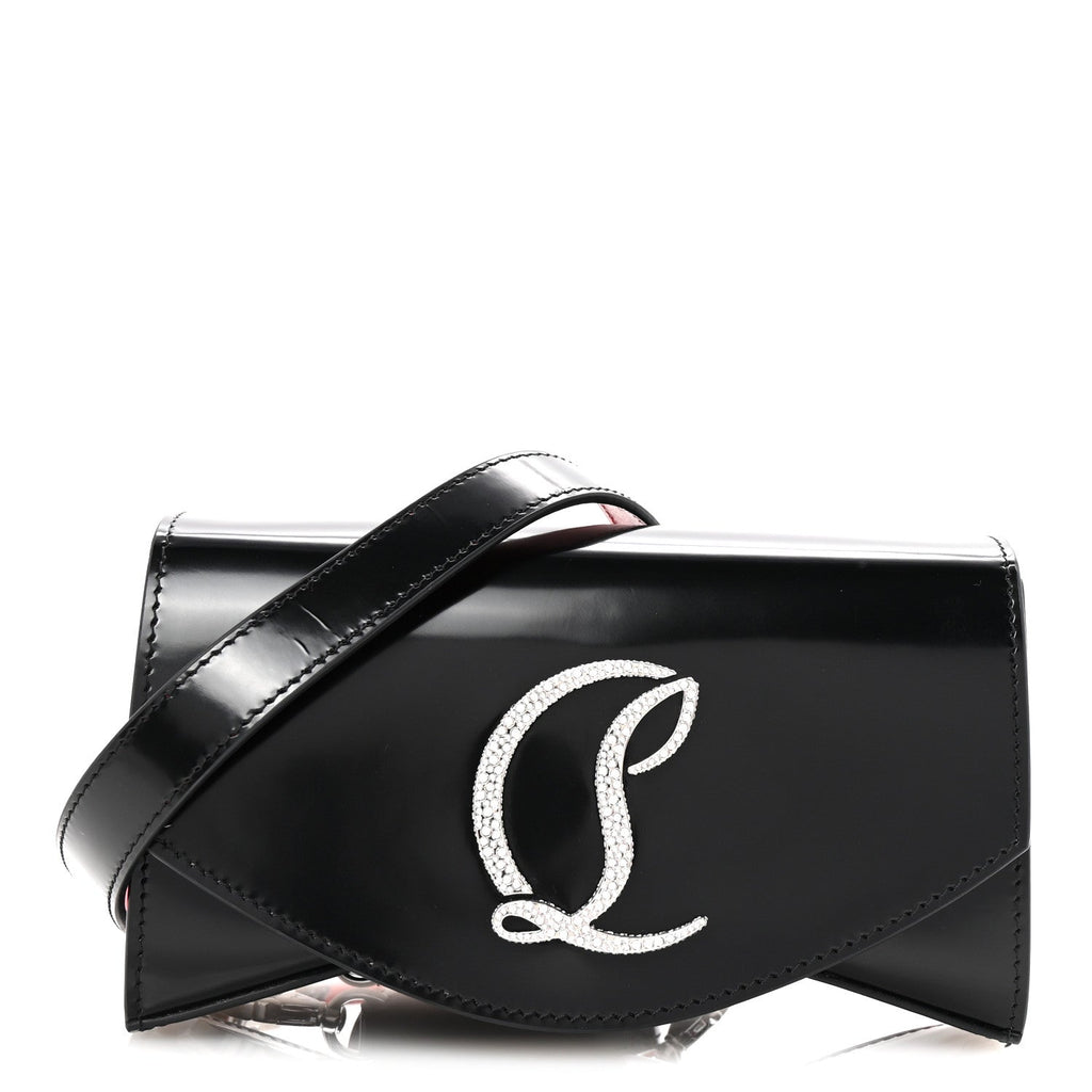 Patent Calfskin Strass Small Loubi54 Crossbody Clutch Black