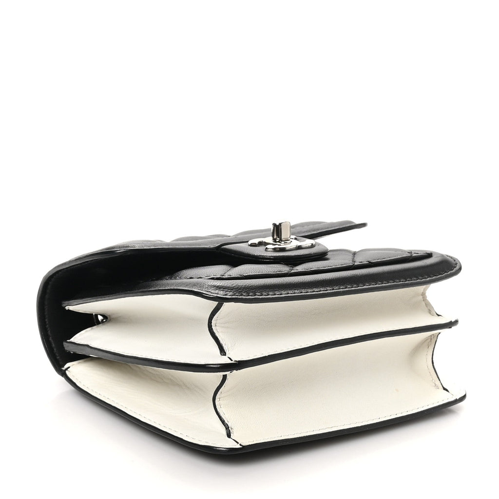 Lambskin Quilted Mini Graphic Flap Bag Black White