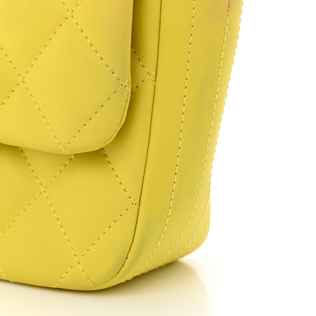 Rubber Quilted Lambskin Mini Square Coco Rain Flap Yellow