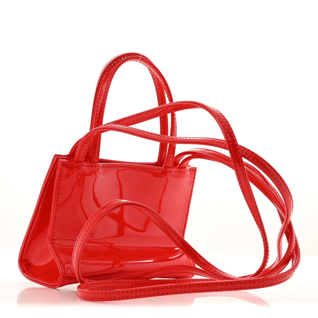 Patent Vegan Leather Small Shopping Bag Red