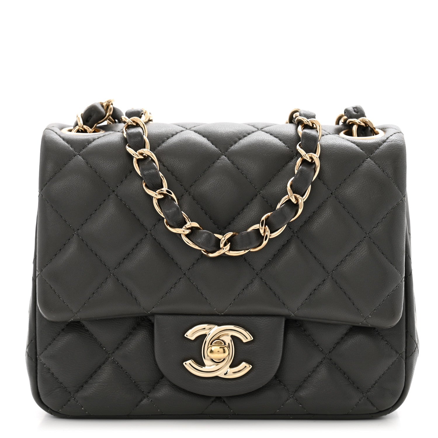 Lambskin Quilted Mini Square Flap Dark Grey